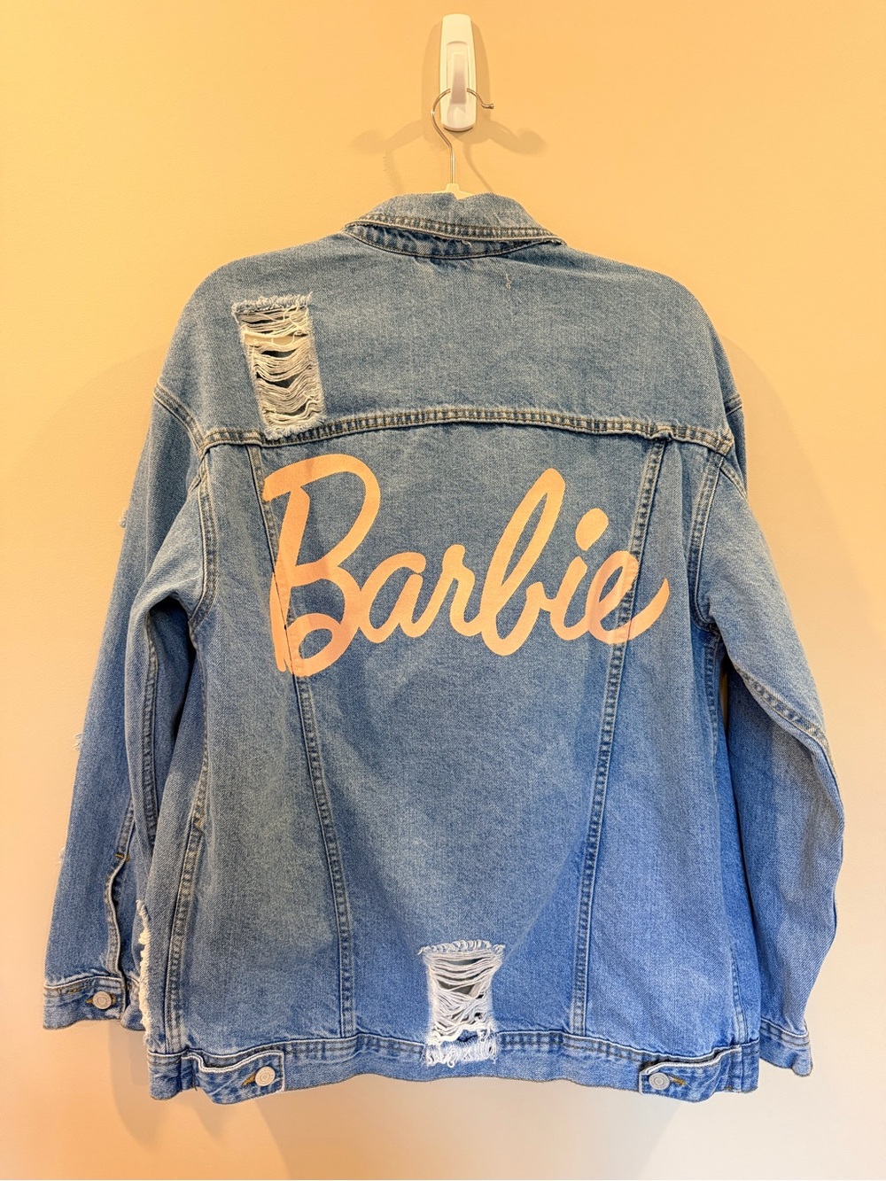 Barbie x Missguided Oversized Distressed Denim Jacket Light Wash, Size US 4